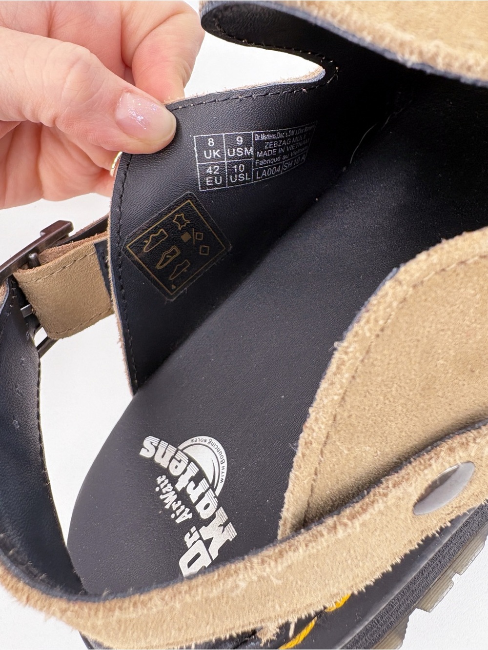 DR. MARTENS Zebzag Tan Suede Platform Mules Clogs 10 - Picture 12 of 16